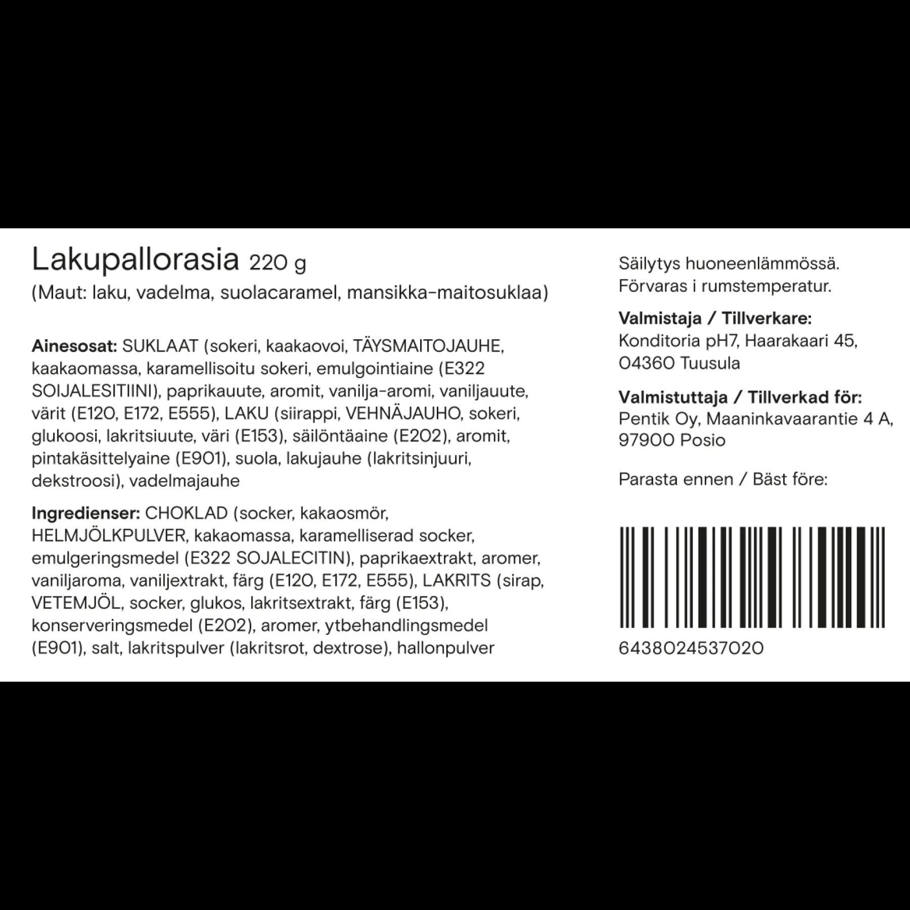 Pentik Herkut^Lakupallot (laku, vadelma, suolacaramel, mansikka) Määrittelemätönväri